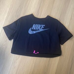 Nike Black Cropped Tee with Pink Detail